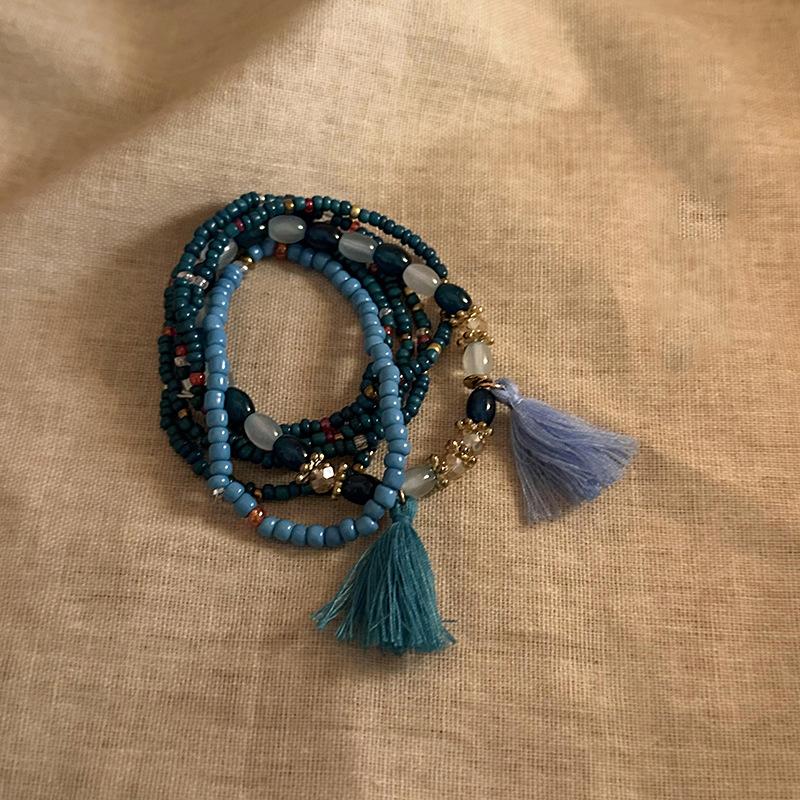 Ethnic style multi-layer artificial crystal fringed bracelet Guochao versatile bracelet, personalized high-end jewelry