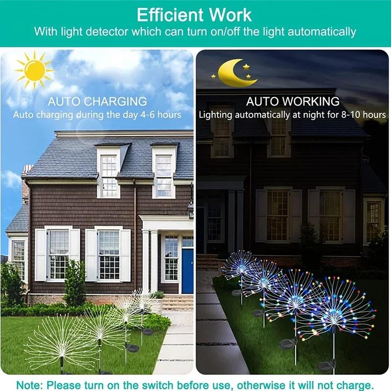 Solar LED Lights Solar Firework Fairy Light Outdoor Garden Decor Pathway Lights Waterproof Yard Lawn Patio Landscape Decor Light