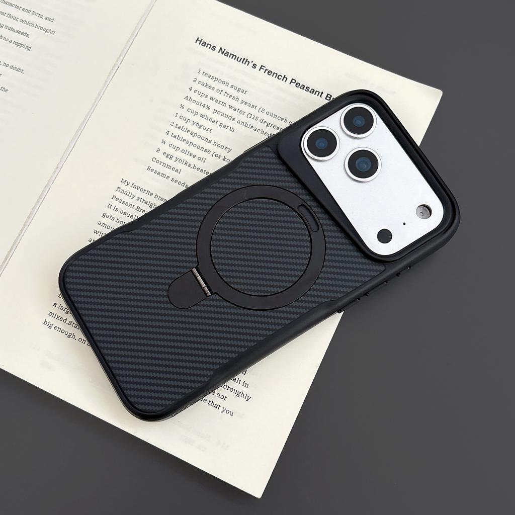 360 Rotating Luxury Carbon Fiber Strong Magnetic Phone Case For iPhone 17 Pro Max 16 Plus 15 14 13 Kickstand Shockproof Cover