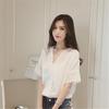 2023 Summer Women's Loose White Chiffon V-Neck Hollow Short Sleeve Top