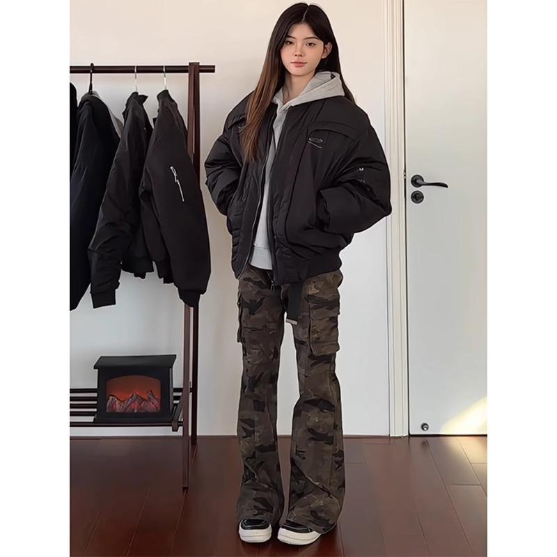 

Women s Retro High-Waisted Slimming Flare Camo Cargo Jeans 3X Large камуфляжний