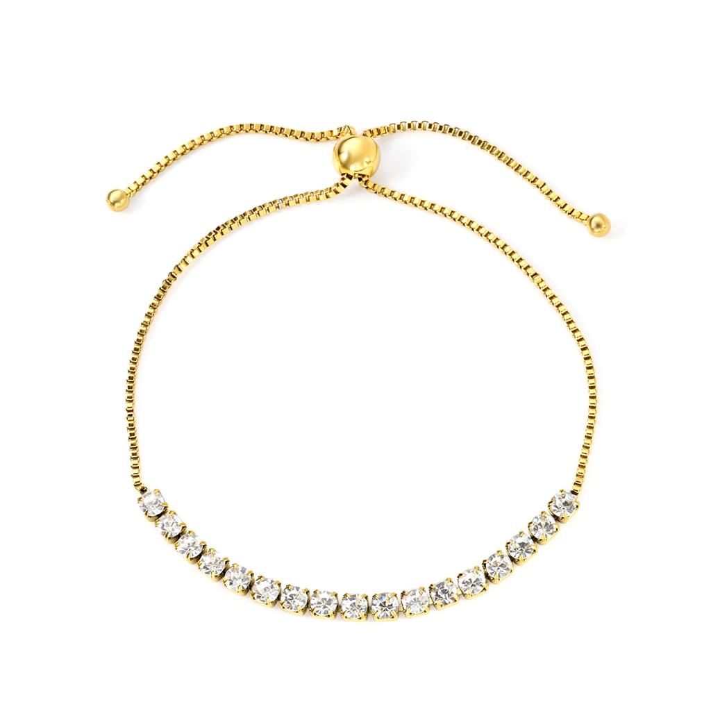 Fashion Single Row Diamond Bracelet Metal Light Luxury High-end Square White Diamond Chain Stainless Steel Bracelet