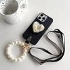 Apple 15 Rhinestone Pearl Love Holder Phone Case For Iphone17 Pearl Handchain Crossbody Rope Silicone