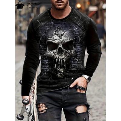 Skull Print Men's Clothing Casual 3D Print Men's Long Sleeve T-shirt Mens Clothing Vintage T Shirt Men Skull Graphic T Shirts