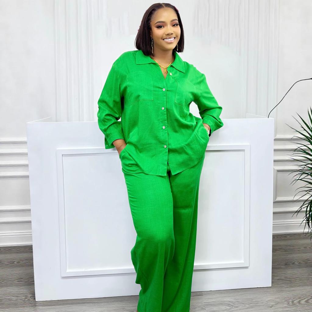 European and American suit women's long-sleeved lapel large-size cardigan shirt trousers African foreign-style women's clothing loose new two-piece