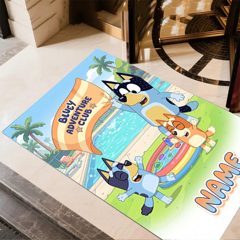 Beach Friends Adventure Personalized Text Floor Mat Perfect for Living Rooms Dormitory Game Room Balcony Anti-slip Rug Anime Office Decor