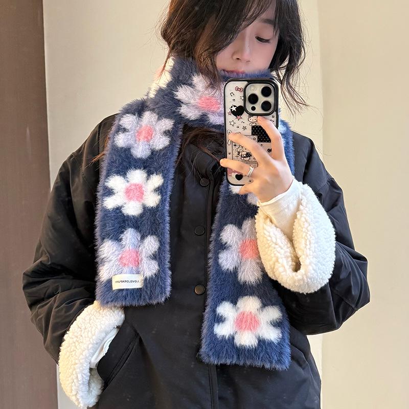 

Шарф в корейском стиле с цветочным колорблоком - Женский осенне-зимний кружевной утеплитель для шеи