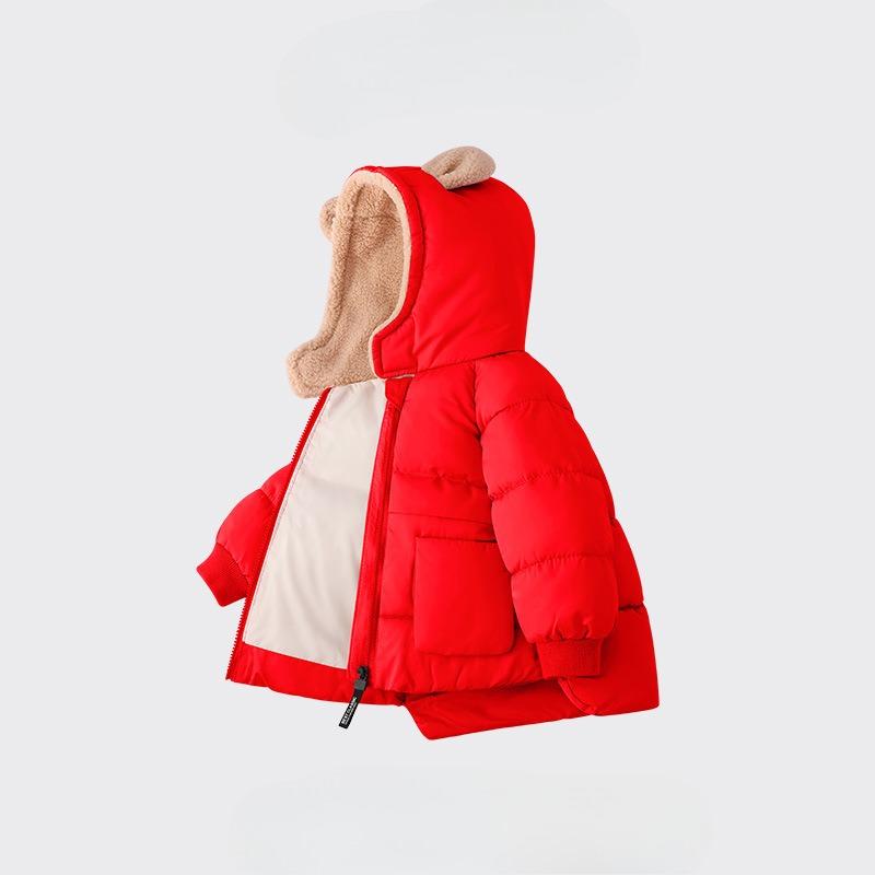 

Winter Children s Fleece-lined Padded Hooded Coat 110cm червоний