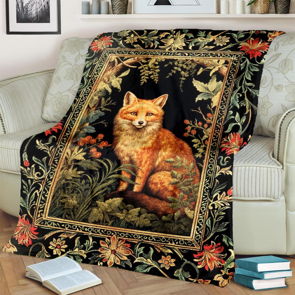 1pc Medieval style art fox blanket, al season lightweigh Poster blanket home office outdoor nap multifunc Poster blanketional blanket