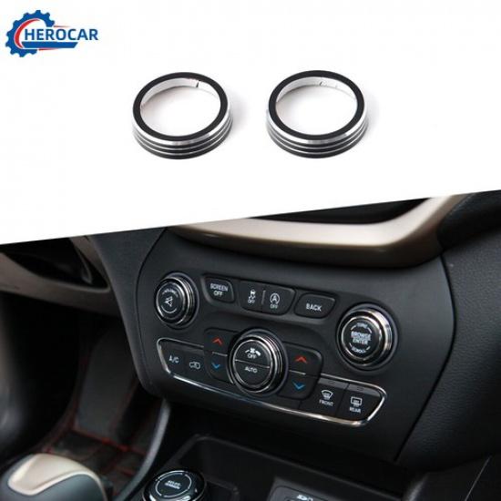 2X Console Volume Radio AC Knobs Switch Button Cover Trim for Jeep Cherokee 14+