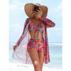 Women's Geometric Print Drawstring Crop Top & High Waist Shorts With Kimono 3-Piece Swimsuit