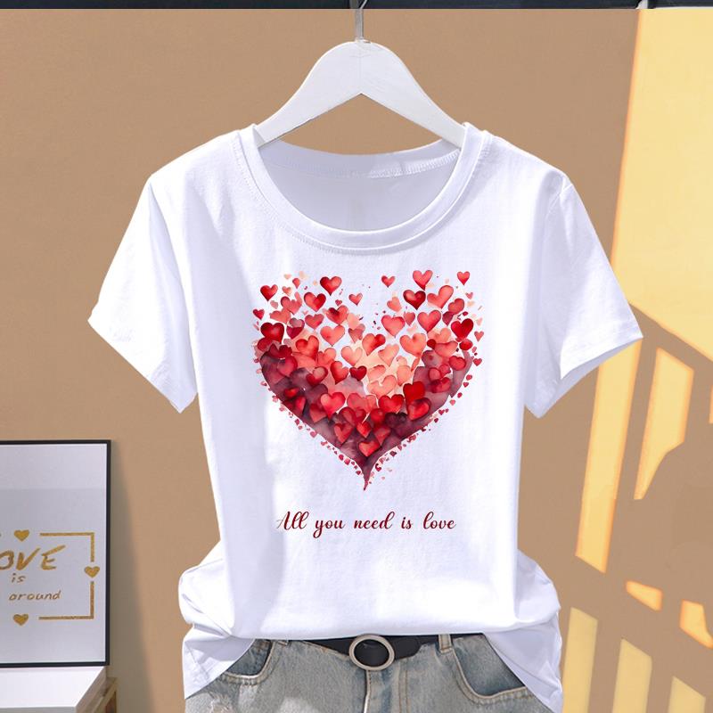 (Asian Size) Style Flower Cute O-neck Casual Clothing Short Sleeve T Shirt Printed T-shirts Fashion Female Women's Top Graphic Tee