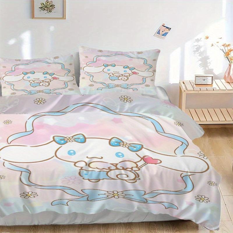 

3pcs Blue Ribbon Cinnamoroll Design Quilt Set - Soft and Comfortable Bedroom, Guest Room and Dorm Decor Bedding Set 1 Quilt Cover + 2 Pillow 135x200cm