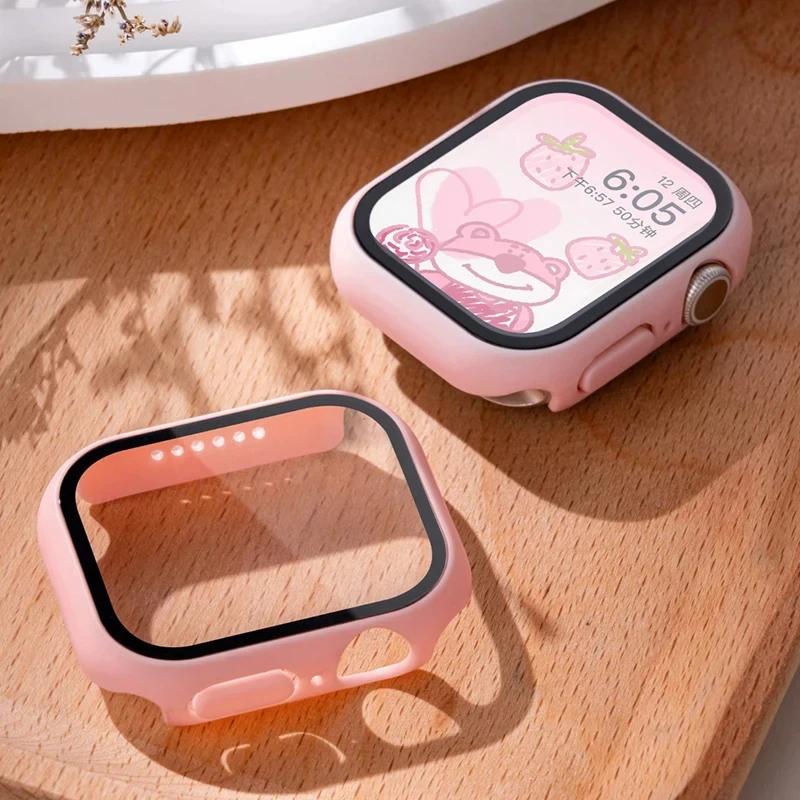 Tempered Glass+cover For Apple Watch Case Accessories 45mm 41mm 44mm 40mm Screen Protector Apple watch series 9 8 7 6 SE 5 4