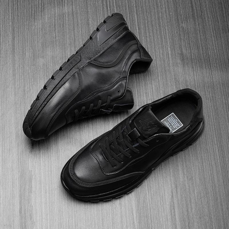 2025 direct supply autumn and winter leather men's shoes fashion thick-soled lace-up round head velvet thermal casual sports shoes