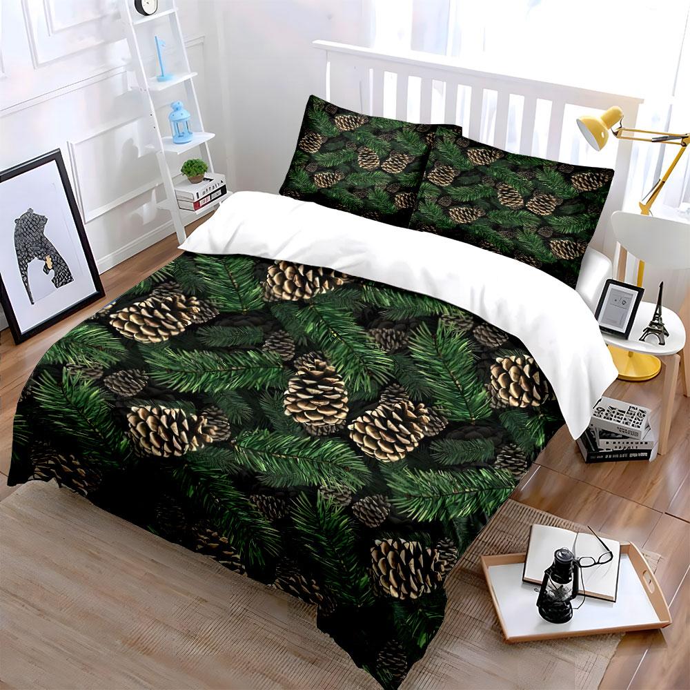 Christmas Pinecone and Evergreen Set Kid's and Adults' Bedroom Decor, Exquisite Three-piece Bedding Set Gift