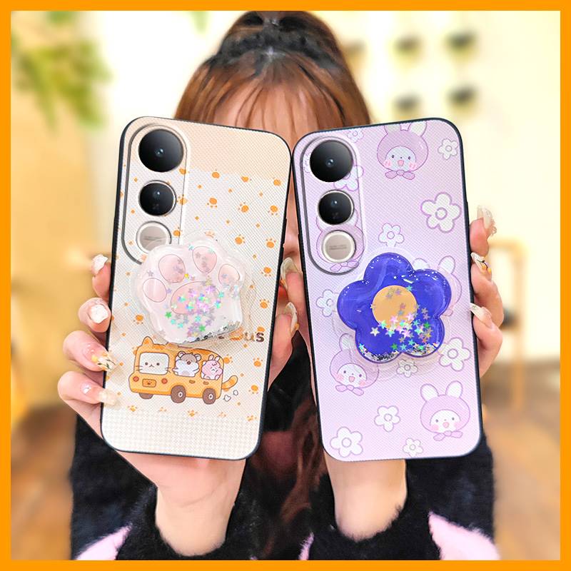 Fashion Design Dirt-resistant Phone Case For VIVO V50 Lite 5G Global Rotatable stand Quicksand Waterproof Cartoon TPU