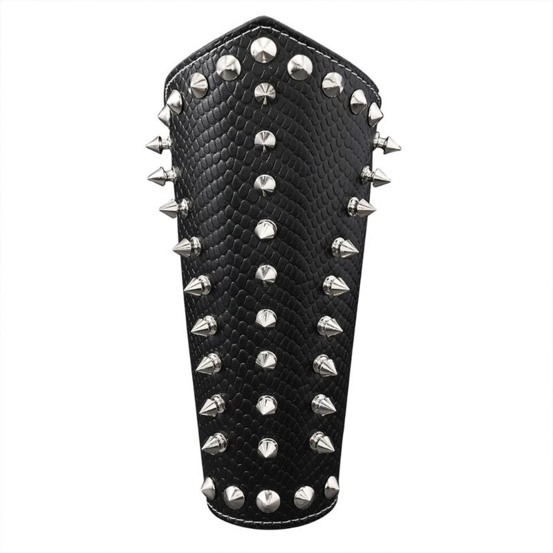 Готический Шипованный Наруч на Запястье с Заклепками из Сплава Для Панк Моды Мягкая Искусственная Кожа Регулируемый Наруч на Запястье Костюм 1 чёрный