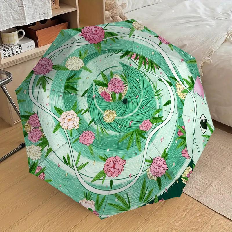 1pc snake floral Automatic Folding Umbrella, Heavy Duty 8 Rib Iron Frame, Suitable for Travel, Daily Use, Birthday, Decor Gift 19
