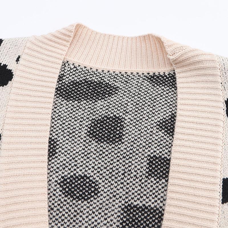 Strickjacke mit Leopardenmuster, lässiges mittellanges Langarm-Top für Damen