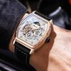 Chenxi Retro Hollow Skeleton Mens Automatic Mechanical Watch Waterproof Moon Phase Tourbillon Watches Luxury Tonneau Business Wristwatch