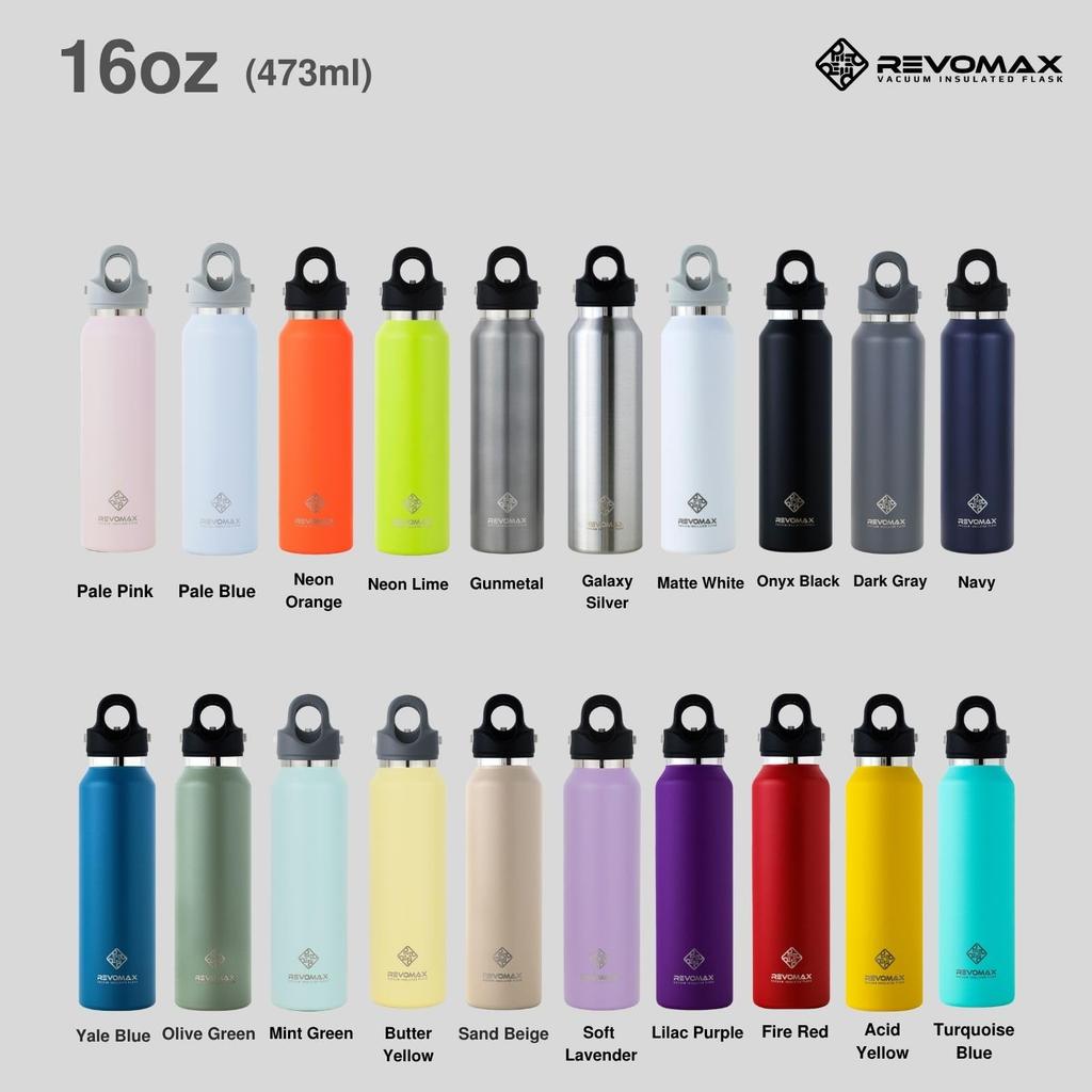 16oz 473ml Carbonated Stainless Steel Keeps Drinks Hot for 18 Cold for 36 Vacuum Gift REVOMAX [REVOMAX Official] Bottle, Hours, Hours, Insulated,