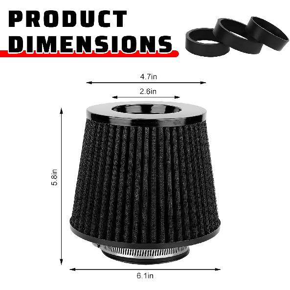Clamp-on Air Intake Filter, 3/3.5/4 Inch High Flow Vehicle Engine Air Filters Replacement, Washable & Reusable Round Tapered Cone Filters for Cars