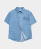SOMEPLACE MAN Washed Denim One Pocket Snap Short Sleeve Collar Loose Oversized Half Shirt [Light Blue]