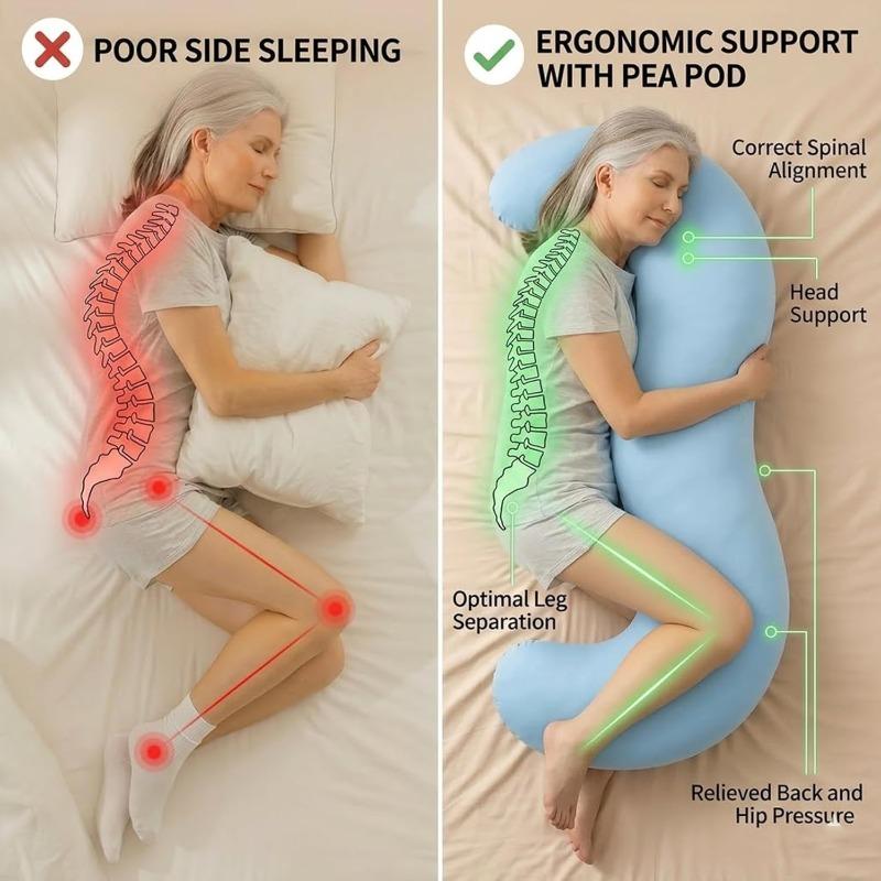 Cuscino a forma di baccello di piselli per adulti, 41×11" Cuscino ergonomico per dormire su un fianco, Cuscino da letto con federa traspirante lavabile, Abbracciante lungo per le gambe (Rosa)