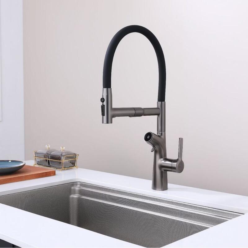 TLXT Gunmetal Grey Wall-Mounted Magnetic Kitchen Faucet