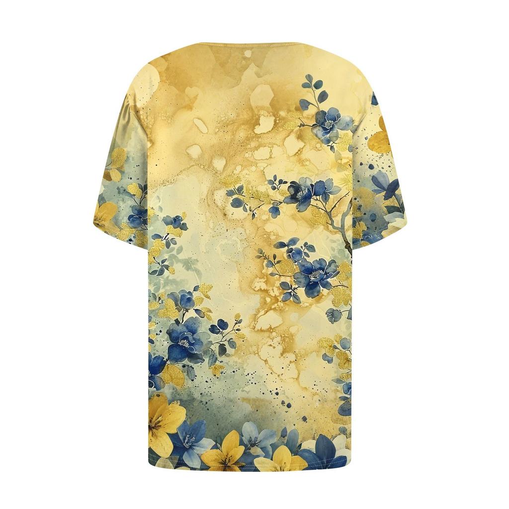 Modisches, lässiges Pullover-Oberteil mit kurzen Ärmeln und Knopfleiste und Rundhalsausschnitt für Damen