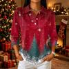 Women's Casual Christmas Print Button-Up Three-Quarter Sleeve Lapel Top