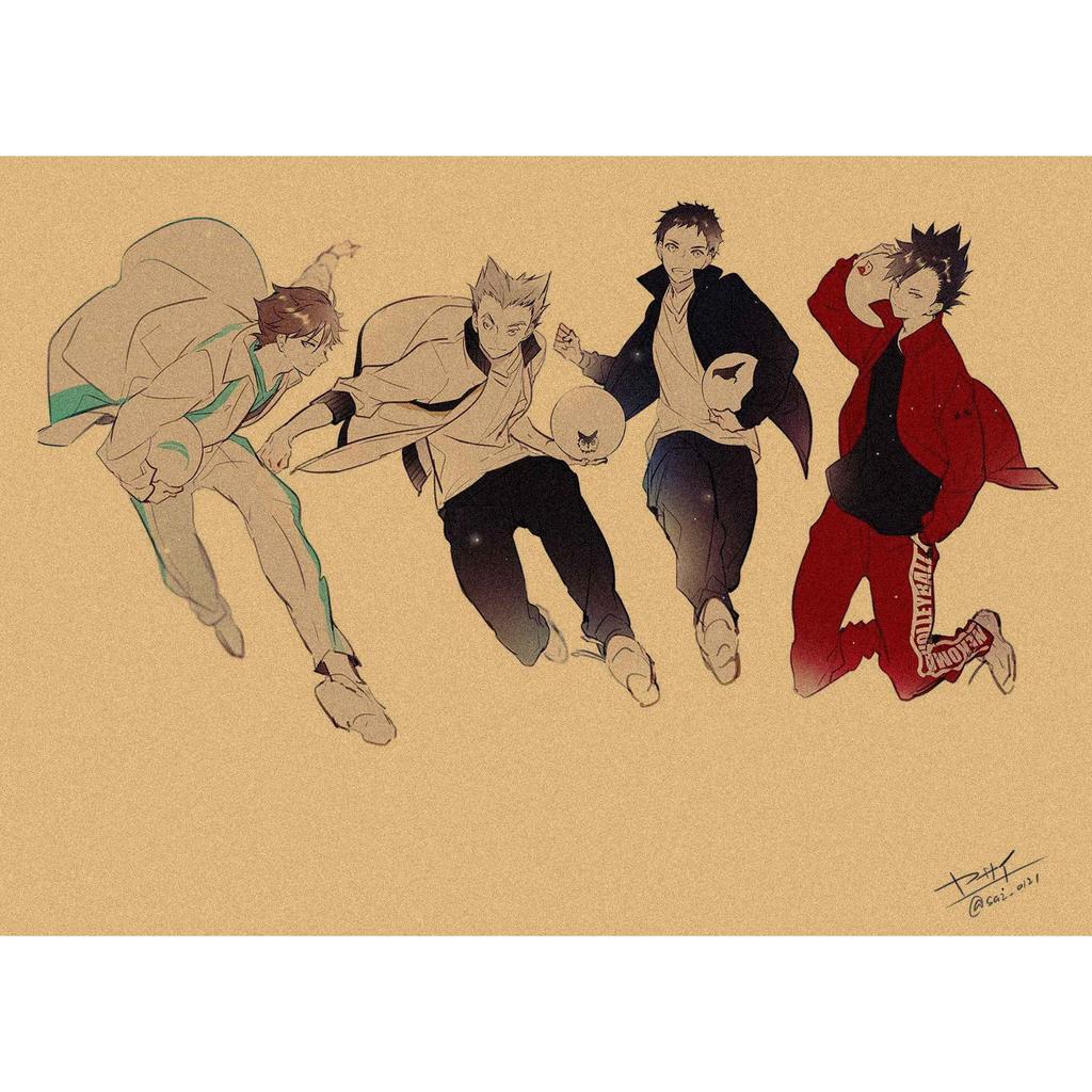 Haikyuu!! Retro Kraft Poster: Hinata Shoyo & Kageyama Tobio Decorative Wall Art