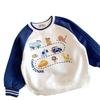 Boys Spring Autumn Block Hooded Sweatshirt with Car Track Print Long Sleeve Top