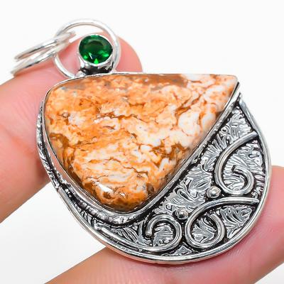 Natural Picture Jasper, Diopside Gemstone 925 Sterling Silver Pendant 2.09" J2h13