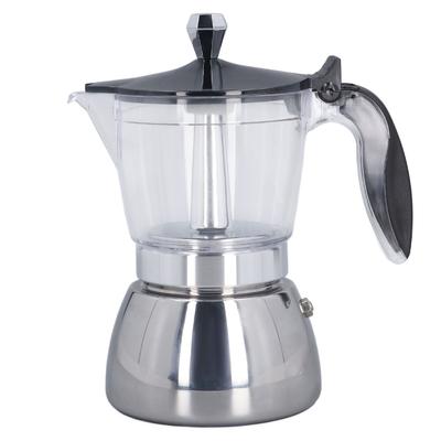 Ekspres do kawy na kuchenkę 6 filiżanek Moka Pot Przezroczysty ABS Top Stal nierdzewna do parzenia kawy do domu i biura