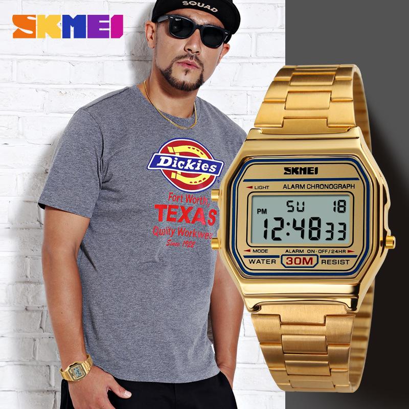 Men's retro alloy watch waterproof electronic watch fashionable square personalized men's watch steel belt light watch