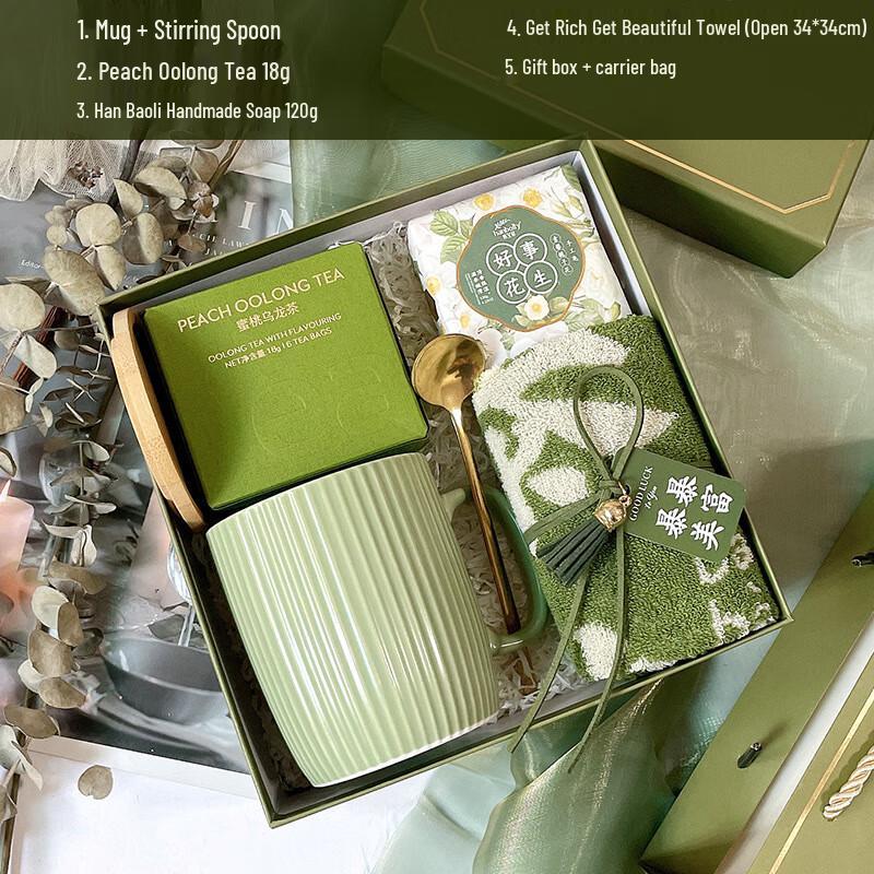 Fresh Ceramic Mug Gift Set 05 Mug + Spoon + Tea + Handmade Soap + Towel