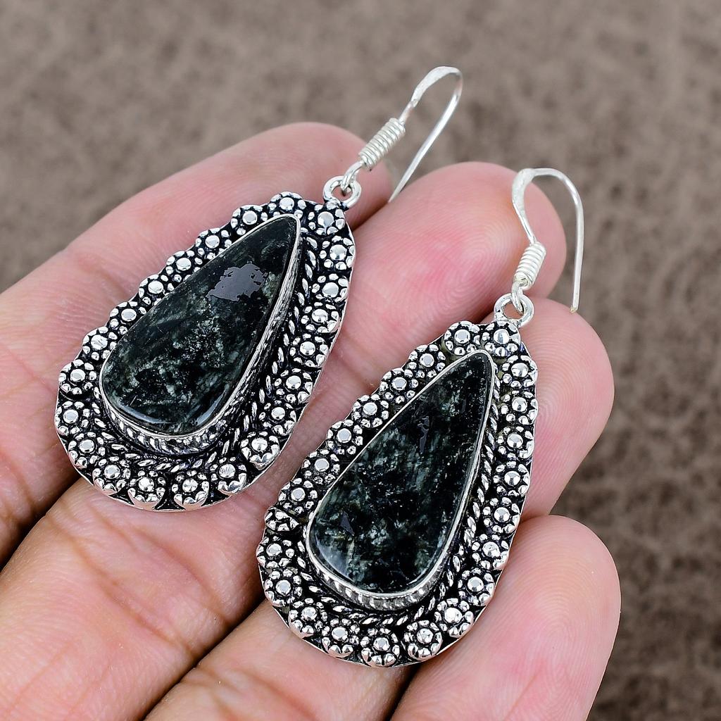 Seraphinite Gemstone Handmade 925 Sterling Silver Jewelry Earring 2.21" KKG-686