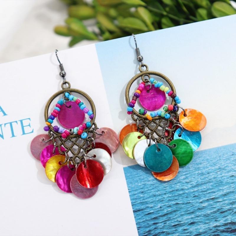 Bohemian Vintage Gorgeous Shell Earrings Long Tassel Versatile Vacation Femininity Court Earrings Ear Accessories