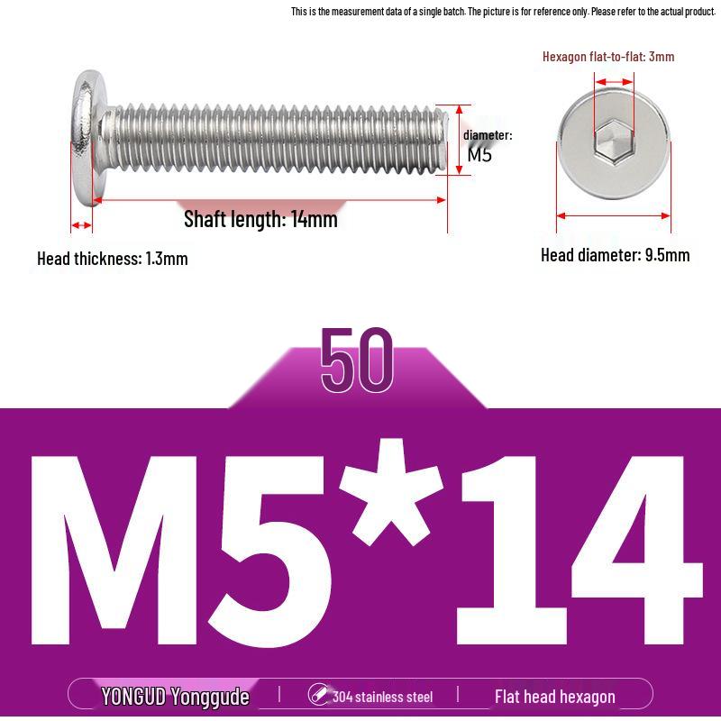 304 Stainless Steel Ultra-Thin Flat Head Hex Socket Bolt, M2-M12