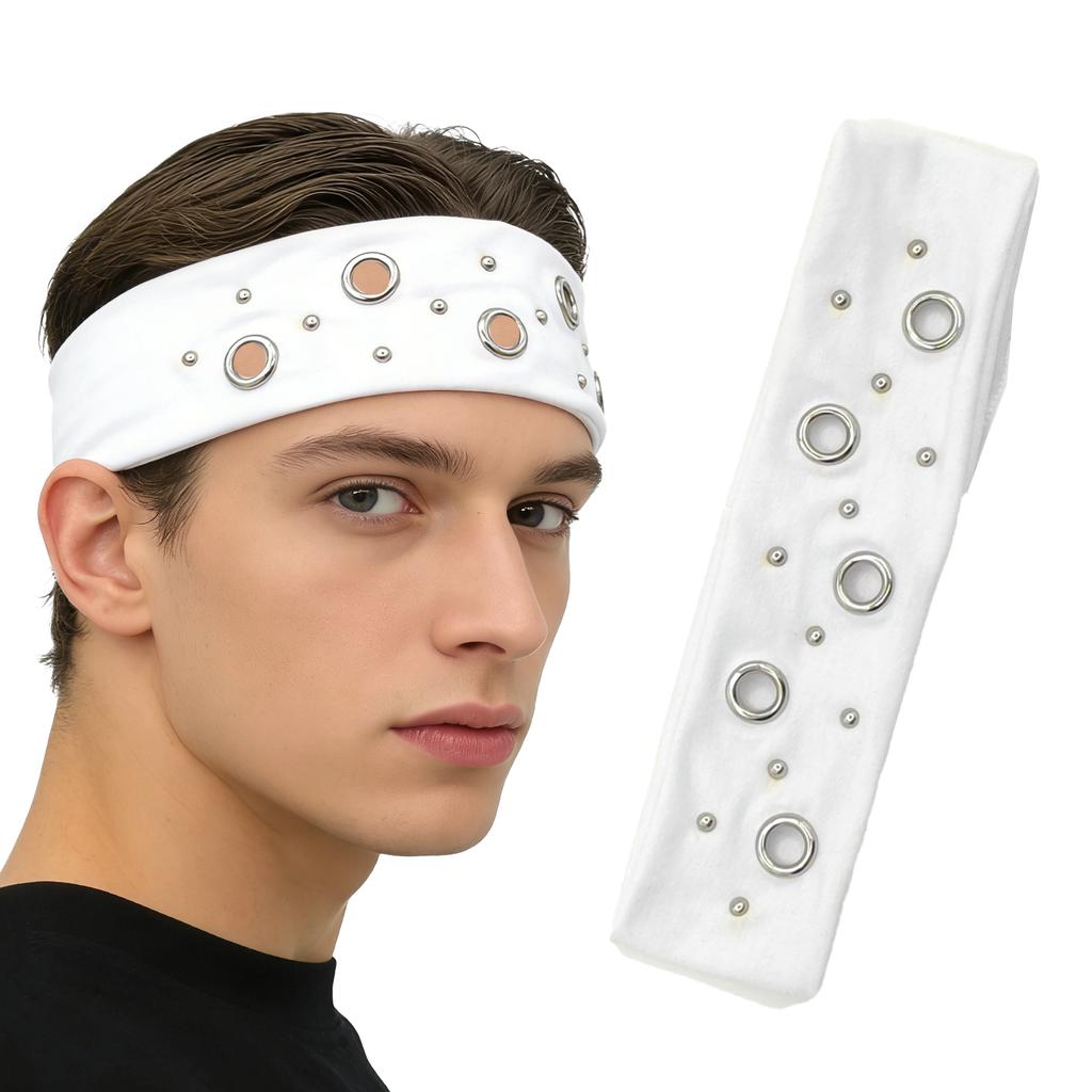 Elastische Punk Metal Oogjes Hoofdband, Unisex Brede Stretch Klinknagel Haarband, Retro Straat Sport Zweet Hoofdband