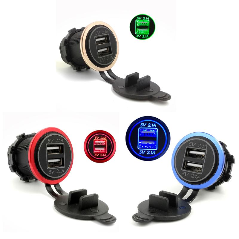 Waterproof Motorcycle Boat Car Dual USB Charger LED Power Adapter For Mobile Phone