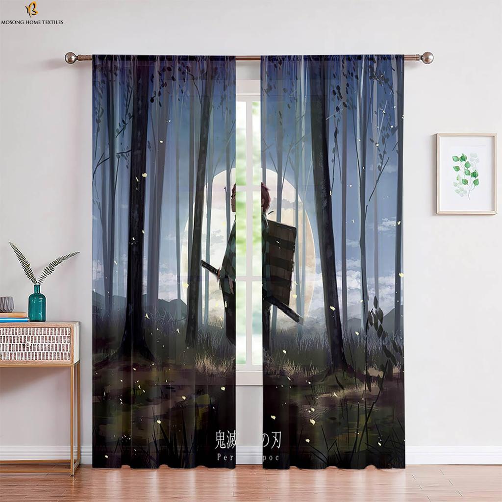 Hot-Blooded Anime Japanese Comic Print Curtains Children's Room Bedroom Living Room Study Dormitory Decorative Curtains 2 Pieces