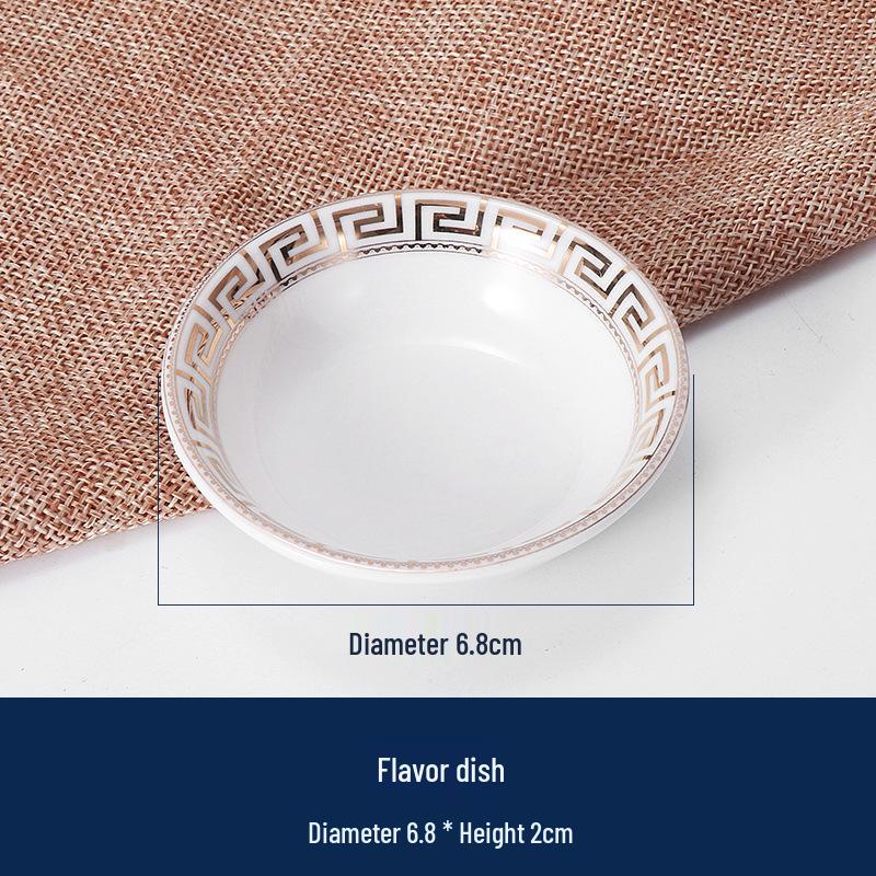 Set di Stoviglie in Ceramica di Lusso: Piatto, Ciotola, Cucchiaio e Tazza in Osso con Bordo Dorato - 4 Pezzi per Eleganza di Hotel e Ristorante