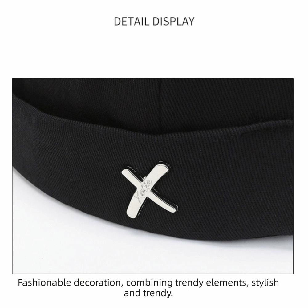 Metal X Logo Beanie Hat Vintage Brimless Skullies Cap Leisure Casual Melon Caps Streetwear