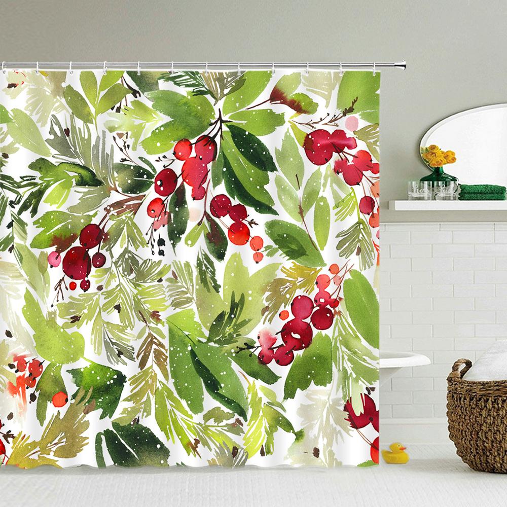 Tropical Green Plants Leaves Printed 3D Bath Curtains Waterproof Polyester Washable Bathroom Shower Curtain Screen With Hooks