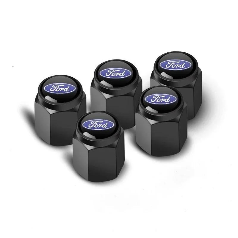 New 2026 Car Sticker Ford New 2025 Hot 5pc Metal Car Logo Tire Wheel Cap Air Valve Stem Cover For Ford Fiesta Focus 3 4 MK3 MK4