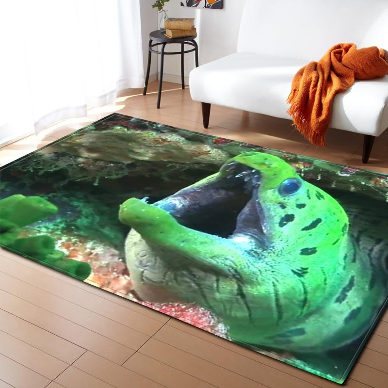 Ocean Corals Living Room Area Rug Fish 3D Carpets Boys Bedroom Play Rugs for Children Room Flannel Kitchen Mat Doormat Entrance