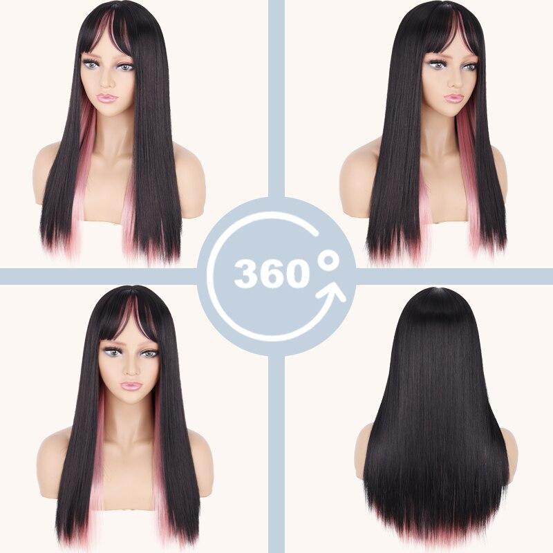 MISS WIG Synthetic Long Straight Mixed Color Wigs For Women With Bangs Lolita Cosplay Daily Party Heat Resistant Fibre Wig
